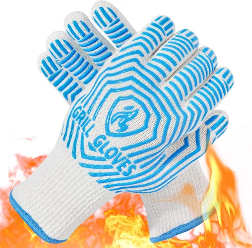 Miniatura 12 de QUWIN Guantes para barbacoa, guantes para horno, resistentes al calor extremo de 1472℉, guantes para parrilla de silicona antideslizantes para Negro