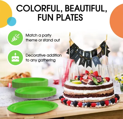 Miniatura 5 de Exquisite Party Solids - Platos desechables de papel verde lima, de 7 pulgadas, platos desechables de color verde lima para fiestas, 100