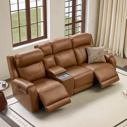 Miniatura 9 de CHITA Sofá reclinable eléctrico de piel auténtica, sofá reclinable con reposacabezas eléctrico, doble motor, puertos de carga USB, sofá reclinable