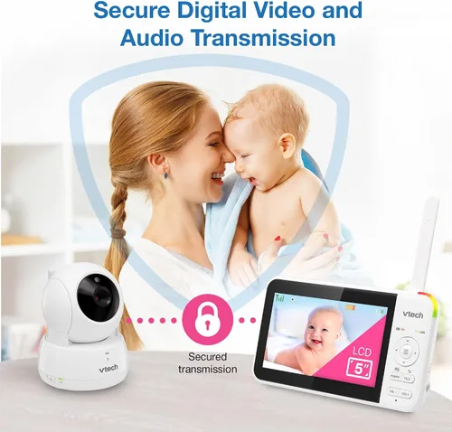 Miniatura 5 de VTech Monitor de bebé sin WiFi, pantalla de 5 pulgadas y zoom panorámico remoto para recién nacidos, a prueba de piratas, batería de 17 horas, rango