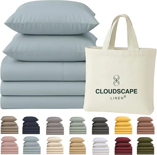 Miniatura 54 de Cloud Scape Linen - Juego de sábanas de 100% algodón egipcio, tamaño individual, juego de ropa de cama de lujo de 3 piezas, 400 hilos, calidad