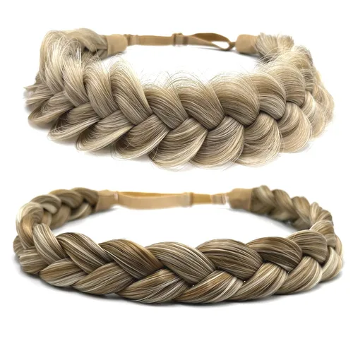 Miniatura 11 de Diadema trenzada, 2 combinaciones de 3 hebras, desordenada, ancha, esponjosa, elástica, diadema trenzada, accesorio de belleza para mujeres y niñas