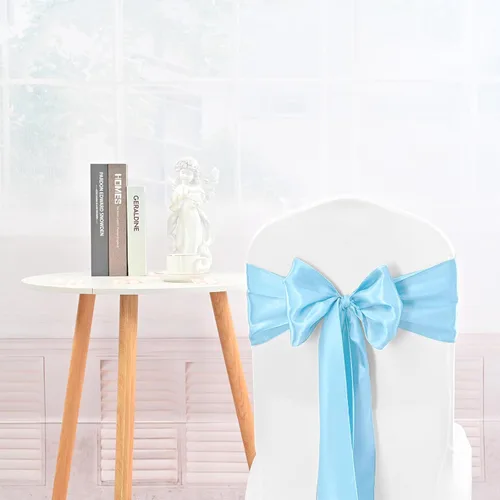 Miniatura 2 de 72 bandas de satén para silla, color azul bebé, lavables y reutilizables, fundas universales para silla, suministros para atar en la espalda