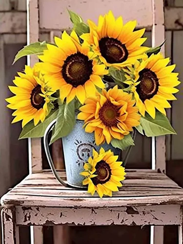 Bimkole Kits de pintura de diamantes 5D, silla de girasol, flores de taladro completo, juego de bordado de diamantes de imitación de pintura con