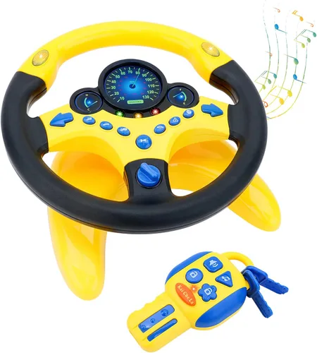 deAO Volante Infantil para Asiento Trasero con Llave de Coche, Volante de Simulación de Conducción con Luz y Música, Juguete de Volante para Regalo