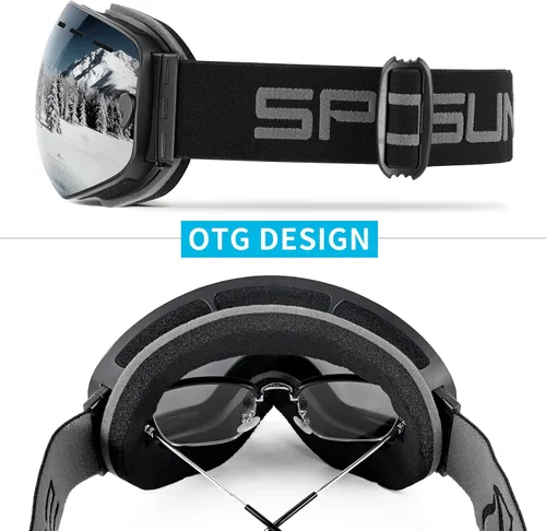Miniatura 6 de SPOSUNE Gafas de esquí sobre lentes, gafas de nieve para hombres, mujeres, jóvenes, snowboard, esquí, gafas de nieve antivaho UV400 Sg-003-gris