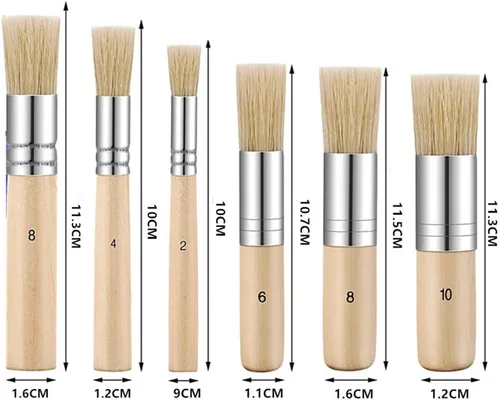 Miniatura 2 de Juego de 6 pinceles de madera para plantillas de cerdas de varios tamaños, pinceles de pintura de mango de madera, pinceles para pintura de acuarela