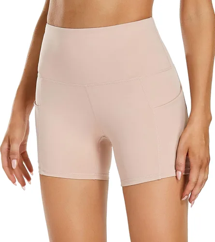 Miniatura 4 de Oalka Pantalones cortos de yoga para mujer, con bolsillos laterales, cintura alta, para entrenamiento, correr, deportes, 4 pulgadas