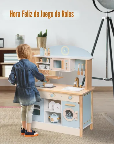 Miniatura 5 de ROBOTIME Cocina de madera para niños, juego de cocina de juguete para niños, juego de cocina con muchas características de juego, juego de cocina