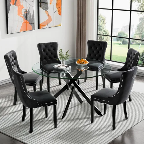 Miniatura 81 de HomVent Juego de mesa de comedor redonda de vidrio de 3 piezas, juego de mesa de comedor de vidrio templado para 2 mesas de cocina con 2 sillas
