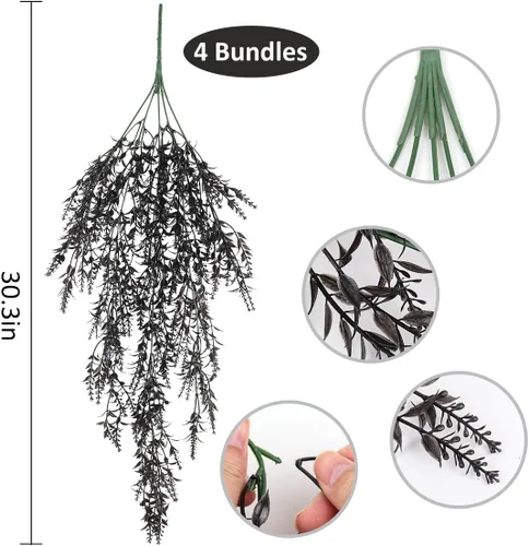 Miniatura 2 de RECUTMS Plantas colgantes artificiales de lavanda falsa, flores resistentes a los rayos UV, decoraciones para interiores y exteriores, 4 paquetes