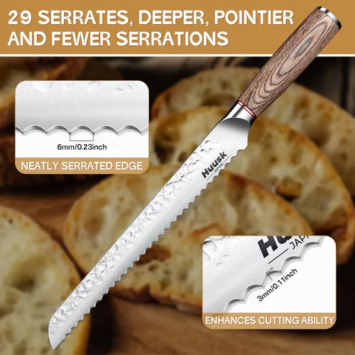 Miniatura 3 de Huusk Cuchillo japonés para pan de masa madre – Cuchillo afilado de 10 pulgadas para rebanar pan casero para torta tostada bagel, cuchillos largos