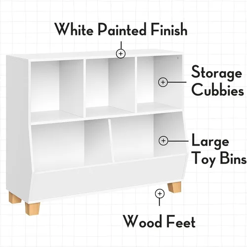Miniatura 3 de RiverRidge Catch-All - Organizador de juguetes para niños de 35 pulgadas de ancho con 3 cubos y 2 contenedores de almacenamiento, color blanco puro