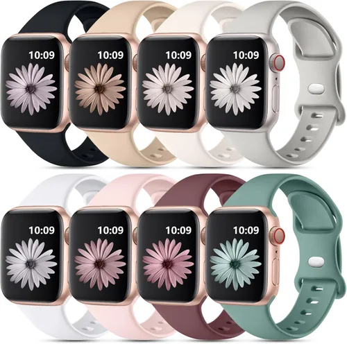 Miniatura 19 de DaQin - Paquete de 8 correas deportivas compatibles con Apple Watch de 38, 40, 41, 42, 44, 45, 46 y 49 mm, correa impermeable de silicona suave