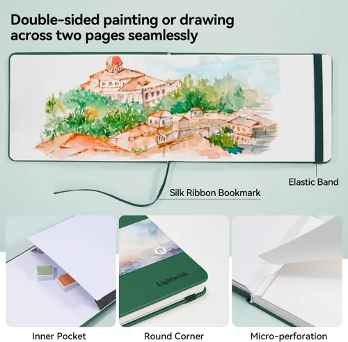 Miniatura 3 de Lightwish Diario de acuarela, 100% algodón, cuaderno de bocetos pequeño de papel de acuarela de prensa en caliente 4.96" x 3.62", 20 hojas Verde