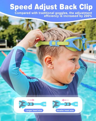 Miniatura 4 de Gafas de natación para niños en doble tono, almohadillas ajustables para la nariz y silicona suave a prueba de fugas (6-14), visión clara, antivaho