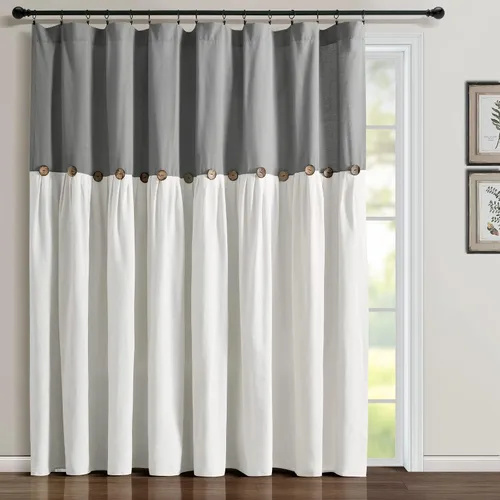 Miniatura 28 de Lush Decor - Cortinas de lino con botones de estilo granja, panel individual, diseño plisado de dos tonos de 40 pulgadas de ancho x 108 pulgadas