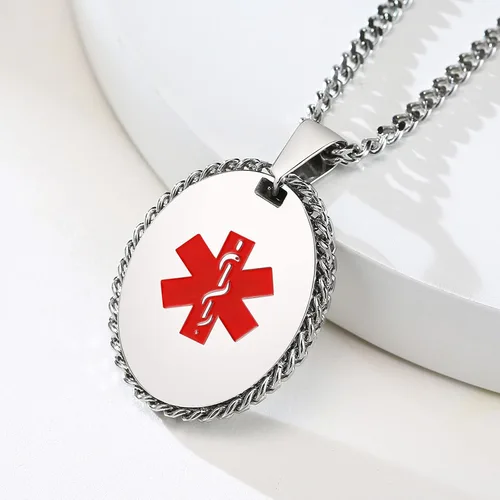 Miniatura 118 de VNOX Collar con colgante personalizado de acero inoxidable con grabado personalizado para identificación de alerta médica de emergencia para hombres