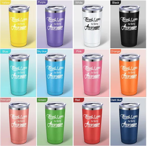 Miniatura 7 de Jinei Paquete de 24 vasos con la frase "Thank You for Being Awome", regalos de agradecimiento a los empleados, vasos aislados de acero inoxidable