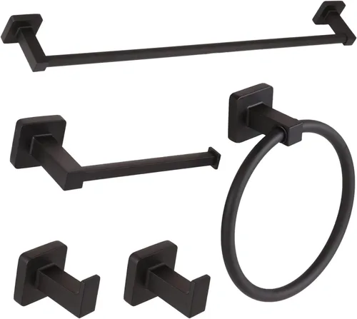 Juego de 5 piezas de herrajes de baño color negro, juego de toallero montado en la pared de 23.6 pulgadas, color negro mate, juego de toalleros,
