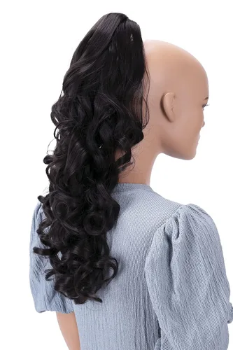 Miniatura 18 de Prettyshop - Extensión de cola de caballo de 24 pulgadas con clip, larga, voluminosa, ondulada, resistente al calor, color negro H63