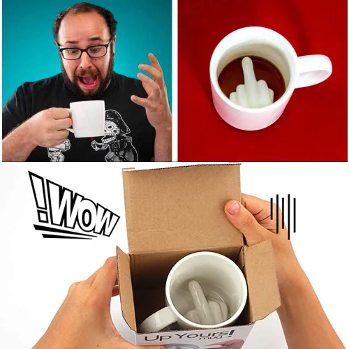 Miniatura 2 de Up Yours Mug Thumbs Up - Taza de café de cerámica con dedo medio, 14 onzas, té con leche, taza de regalo divertida para Año Nuevo, Navidad