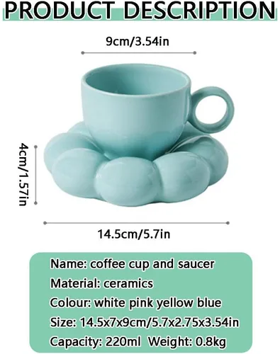 Miniatura 7 de Taza de café de cerámica, taza de capuchino de 7 onzas, tazas de café de cerámica con platillos, aptas para microondas y lavavajillas, juego de taza