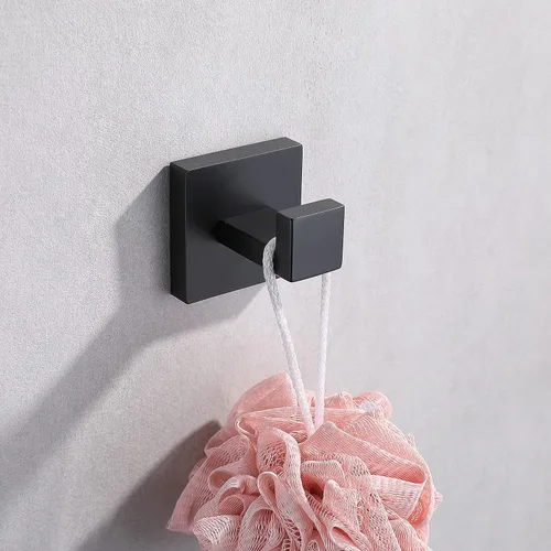 Miniatura 7 de Ganchos de pared para toallas de baño, color negro mate, gancho para toallas de baño, acero inoxidable, cuadrado, para toalla, abrigo, gancho