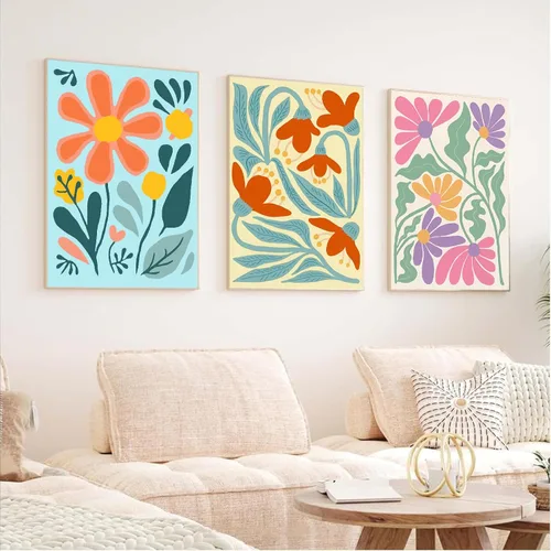 Miniatura 6 de Clendo Juego de 6 paquetes de pintura por números para adultos, kit de pintura por números de flores fáciles para adultos en lienzo sin marco