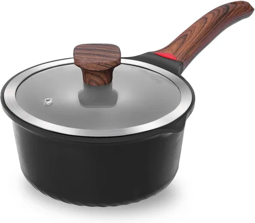 Vinchef - Cacerola antiadherente de 2 cuartos de galón con tapa, pequeña olla de leche de Alemania con revestimiento reforzado de cerámica 3C+,