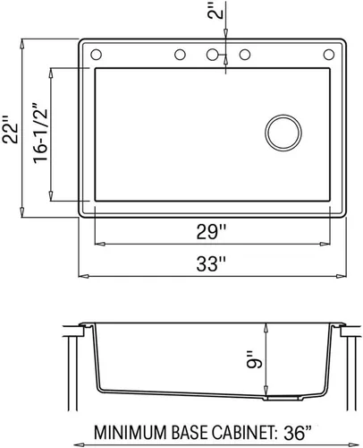 Miniatura 7 de Ruvati epiGranite RVG1033WH - Fregadero de cocina de cuarzo compuesto de granito de montaje superior, 33 x 22 pulgadas, color blanco ártico