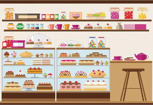 Fondo de estante de panadería de 5 x 3 pies para pastelería y cafetería, pastel de cumpleaños, piruleta, judía, magdalena, pastelería, tienda de