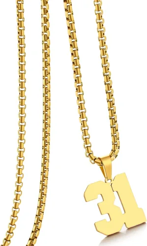 Miniatura 58 de Collar de Número Dorado para Hombre, Cadena de Acero Inoxidable con Colgante de Número para Atletas, Joyería Deportiva Personalizada para Niños