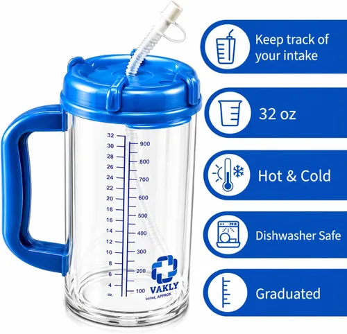 Miniatura 2 de Vakly - Jarra hospitalaria con aislamiento de doble pared y seguimiento de agua - Termo de 32 oz de capacidad para agua fría y caliente recargable