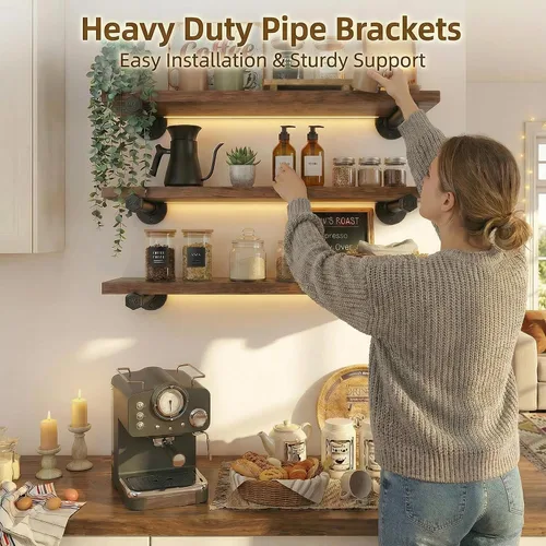 Miniatura 8 de Soportes industriales de tubo de hierro negro para estantes de montaje en pared, soportes para estanterías de bricolaje, decoración de tubería
