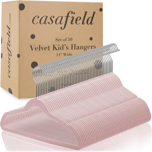 Miniatura 4 de Casafield 50 perchas de terciopelo para niños - Tamaño de 14 pulgadas para ropa de niños - Rosa claro