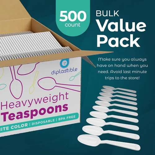 Miniatura 7 de 500 unidades – Cucharas de té de plástico blanco desechables de peso pesado Cucharas de postre de plástico Ideales para celebraciones, fiestas
