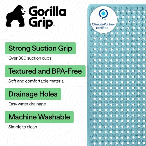 Miniatura 2 de GORILLA GRIP Alfombrilla patentada para bañera y ducha, lavable a máquina, con ventosas y orificios de drenaje para mantener las bañeras limpias