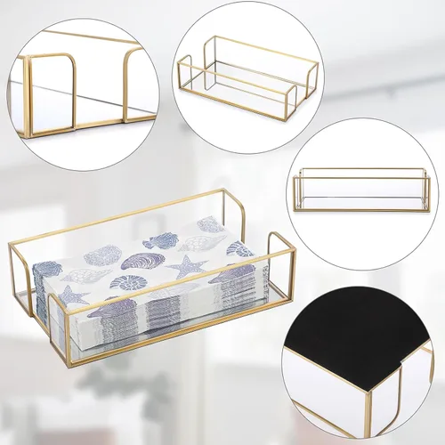 Miniatura 4 de Sumnacon Servilletero, mesa de servilleta de cristal, elegante soporte para toallas de invitados para toalla de mano, cesta rectangular