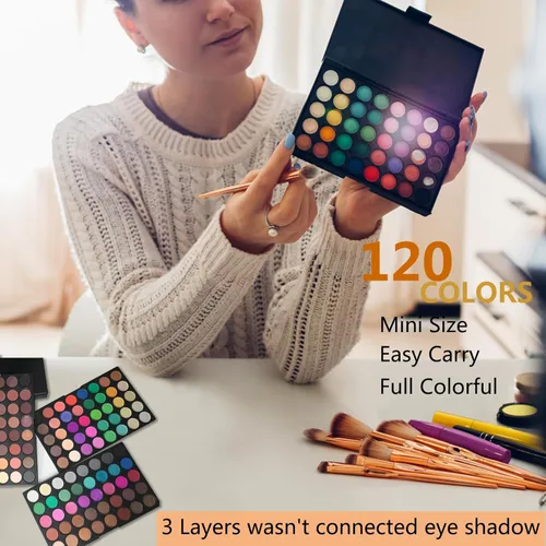 Miniatura 4 de VERONNI Mini paleta de sombras de ojos de 120 colores vivos, mate y brillante, juego de maquillaje profesional de 3 capas brillantes y cálidas