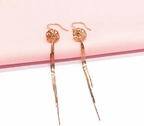 Miniatura 3 de SAGEKING 2024 New 585 Purple Gold Plated 14K Rose Gold Fashion Flower Long Tassel Earrings For Women Sweet Classic Light Luxury Dinner Jewelry