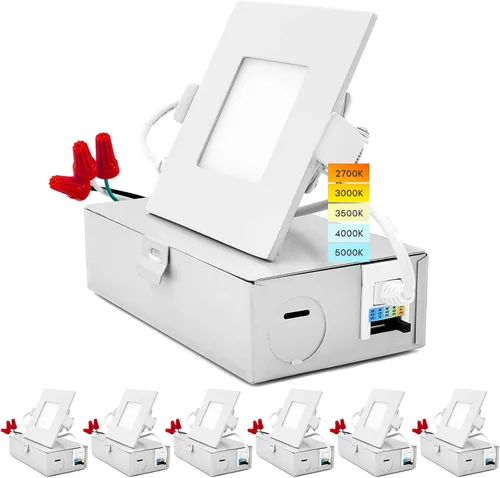 Miniatura 8 de LUXRITE Luz empotrable LED cuadrada ultrafina de 3 pulgadas con caja de conexiones, 8 W, CCT seleccionable por color 2700 K 3000 K 3500 K 4000