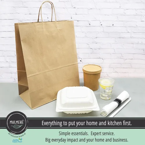 MULMEHË Bolsas de comestibles al por menor, papel kraft marrón, asas, paquete de 25, 12 x 7 x 17 pulgadas, fabricadas en Estados Unidos