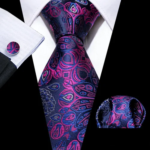 Miniatura 3 de YOHOWA Conjunto de corbata de boda para hombre, corbatas de cachemira con pañuelo, gemelos de seda formal para negocios