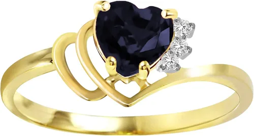 Miniatura 3 de Galaxy Gold GG Anillo de oro de 14 quilates con diamantes auténticos y zafiro natural en forma de corazón