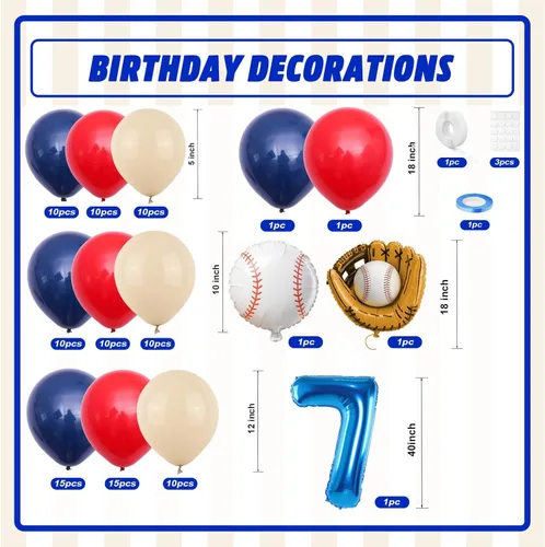 Miniatura 2 de Arco de globos de béisbol con globo azul marino del número 7 de 40 pulgadas, decoraciones de fiesta de 7º cumpleaños para niños con guante