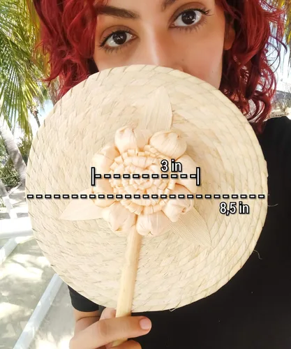 Miniatura 6 de Jacq & Jürgen - Paquete de 4 abanicos de mano de palma de color natural de 13 ″ - Abanicos de mano de boda para invitados, abanicos florales