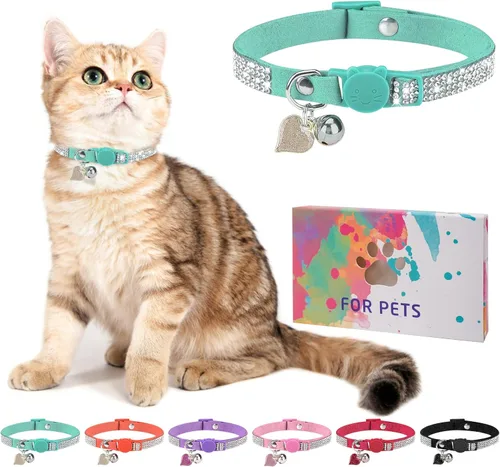 Miniatura 14 de Collar de Gato con Pedrería Desprendible con Cascabel, Collar de Gato con Diamantes con Hebilla de Seguridad de Liberación Rápida para Niña Niño