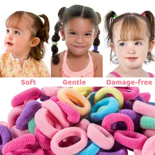Miniatura 6 de Lazos para el pelo de bebé de 100 unidades, de algodón suave, bandas pequeñas sin costuras para niñas y niños, elásticos para el cabello multicolor