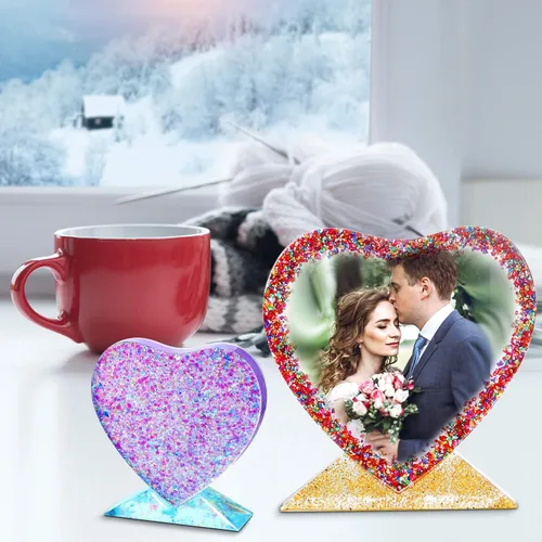 Miniatura 6 de Patelai 3 piezas de resina para marcos de fotos, molde de resina de corazón, moldes de mesa epoxi rectangulares para bricolaje, marcos de fotos